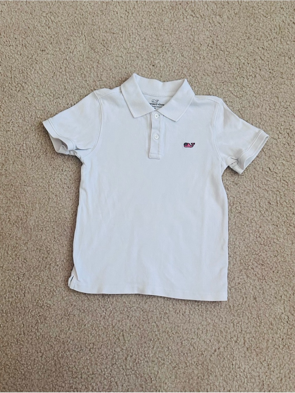 Vineyard Vines White Kids Polo with American Flag Whale Logo